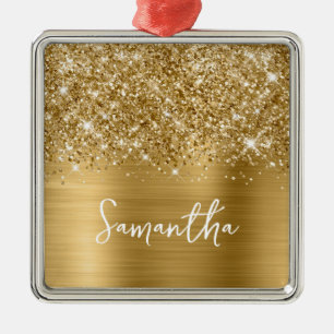 Glitterige Gouden Glam Naam Metalen Ornament
