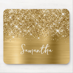 Glitterige Gouden Glam Naam Muismat