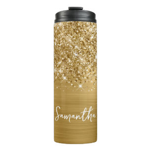 Glitterige Gouden Glam Persoonlijke Naam Thermosbeker