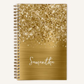 Glitterige Gouden Glam Script Naam Notitieboek (Voorkant)