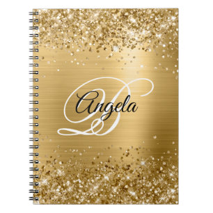 Glitterige Gouden Metallic Fantasie Monogram Notitieboek