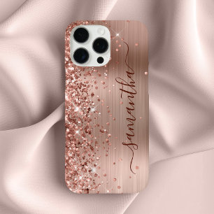 Glitterige Gouden Metallic Meisjesachtige Handteke iPhone 16 Pro Max Hoesje
