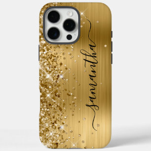 Glitterige Gouden Metallic Meisjesachtige Handteke iPhone 16 Pro Max Hoesje