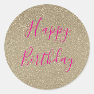 Glitterige Gouden Roze Verjaardag Klassieker Ronde Sticker