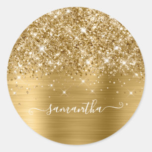 Glitterige Gouden Vrouwelijke Handtekening Calligr Ronde Sticker