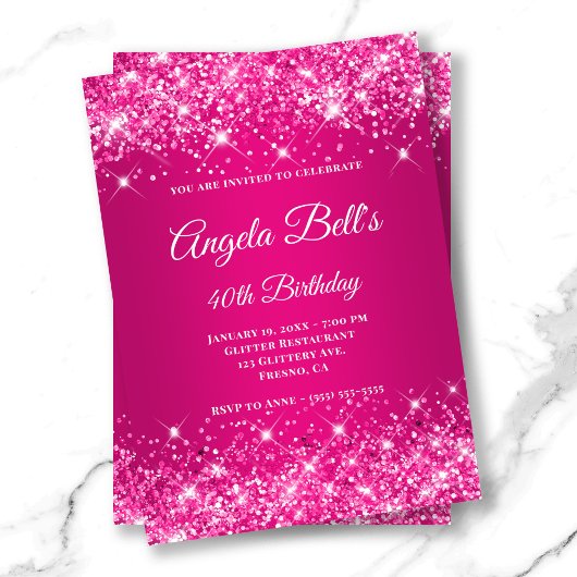 Glitterige hete roze framboos ombre fancy monogram kaart