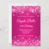 Glitterige hete roze framboos ombre fancy monogram kaart (Voorkant)