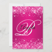 Glitterige hete roze framboos ombre fancy monogram kaart (Achterkant)