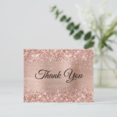 Glitterige Licht Roze Gouden Folie Dank Je Briefkaart (Staand voorkant)