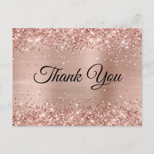 Glitterige Licht Roze Gouden Folie Dank Je Briefkaart (Voorkant)
