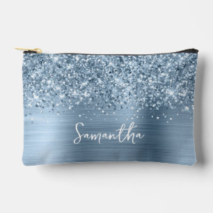 Glitterige Lichtblauwe Glam Schrift Naam Etui