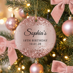 Glitterige Rose Goud Ombre 18e Verjaardag Foto Keramisch Ornament