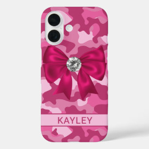 Glitterige Roze Camouflage Gepersonaliseerd iPhone 16 Hoesje