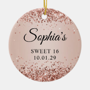 Glitterige Roze Gouden Blush Ombre Sweet 16 Foto Keramisch Ornament