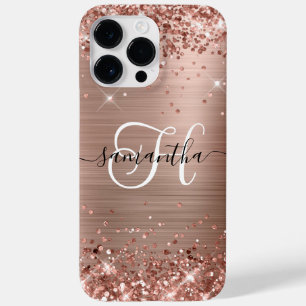 Glitterige Roze Gouden Glam Monogram Case-Mate iPhone 14 Pro Max Hoesje