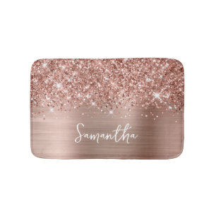 Glitterige Roze Gouden Glam Naam Badmat
