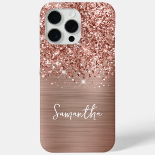 Glitterige Roze Gouden Glam Naam iPhone 15 Pro Max Hoesje