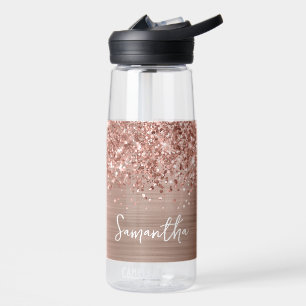 Glitterige Roze Gouden Glam Naam Waterfles