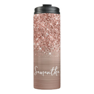 Glitterige Roze Gouden Glam Verpersoonlijkte Naam Thermosbeker