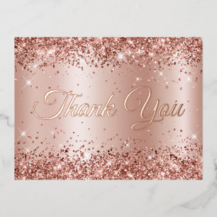 Glitterige Roze Gouden Glans 21e Verjaardag Bedank Folie Uitnodiging Briefkaart