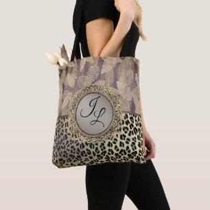 Glitterige veren met Leopard Print Monogram Draagtas
