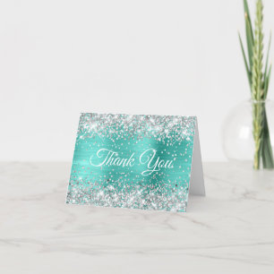 Glitterige Zilveren en Turquoise Folie 40e Verjaar Bedankkaart