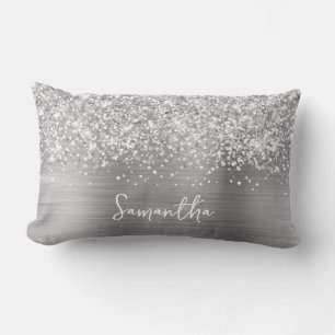 Glitterige Zilveren Glam Schriftnaam Kussen