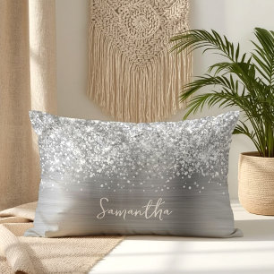 Glitterige Zilveren Glam Schriftnaam Kussen