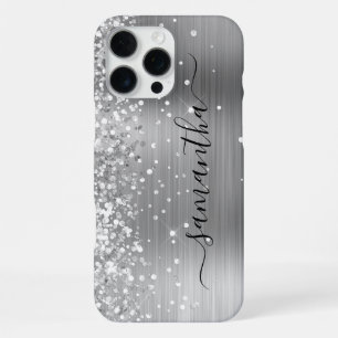 Glitterige Zilveren Metallic Meisjesachtige Handte iPhone 16 Pro Max Hoesje