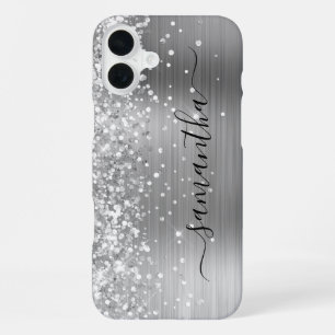 Glitterige Zilveren Metallic Meisjesachtige Handte iPhone 16 Plus Hoesje