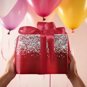 Glitterige Zilveren Rode Glamour Cadeaupapier