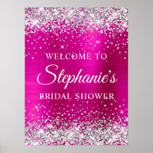 Glitterige Zilveren Roze Folie Bruiloftsfeest Poster