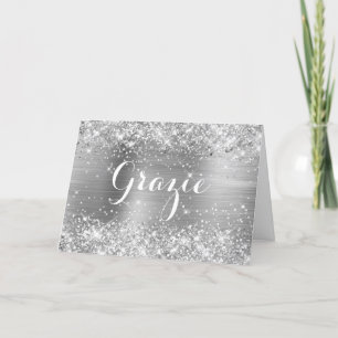 Glitterige Zilverfolie Klassieke Script Grazie Bedankkaart