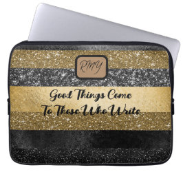 Glitterij, Elegant Zwart en Goud Laptop Sleeve