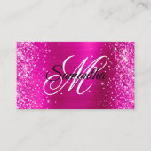 Glitterij Heet Roze Folie Fancy Monogram Visitekaartje (Voorkant)
