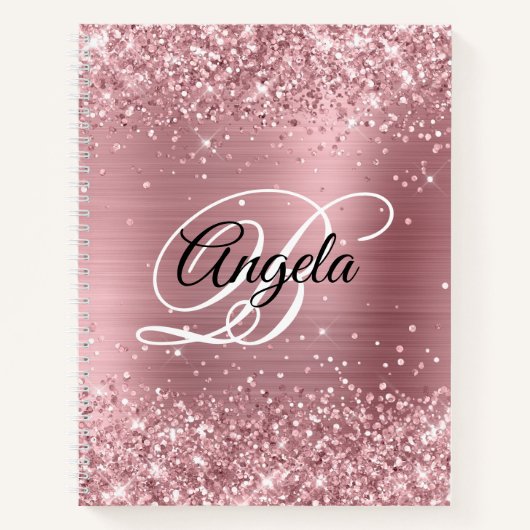 Glitterij Lichtroze Folie Fancy Monogram Notitieboek (Voorkant)