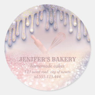 Glitterij roos gouden rolpen en whiskychefbakkersw ronde sticker