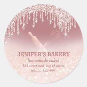 Glitterij roos gouden rolpen en whiskychefbakkersw ronde sticker