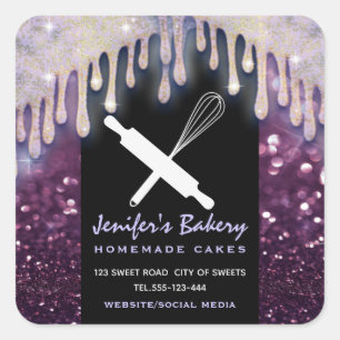 Glitterijdruppels rollende pin whisk bakkerij chef vierkante sticker