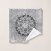 Glitterijzilver Lotus Mandala op Bad Handdoek (Wasdoekje)