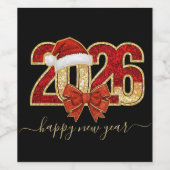 Glittering 2026 New Year Design with Santa Hat  Wijn Etiket (Enkel label)