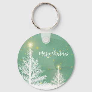 Glittering Blue Background met kerstboom Sleutelhanger