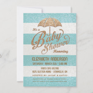 Glittering Blue & Gold Baby Shower Invite Kaart