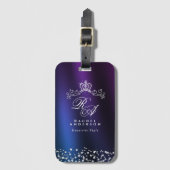 Glittering Crown Monogram Paarse Blauw Bagagelabel (Voorkant (verticaal))