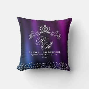 Glittering Crown Monogram Paarse Blauw Kussen