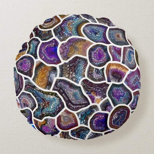 Glittering Geode Mosaic Rond Kussen (Voorkant)