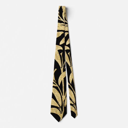 Glittering Gold en Black Leaf Pattern Stropdas (Voorkant)