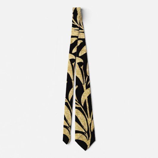 Glittering Gold en Black Leaf Pattern Stropdas (Achterkant)