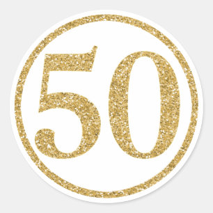 Glittering Gold nummer 50 in een cirkel Ronde Sticker