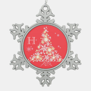Glittering kerstboomfamilie monogram sieraad tin sneeuwvlok ornament